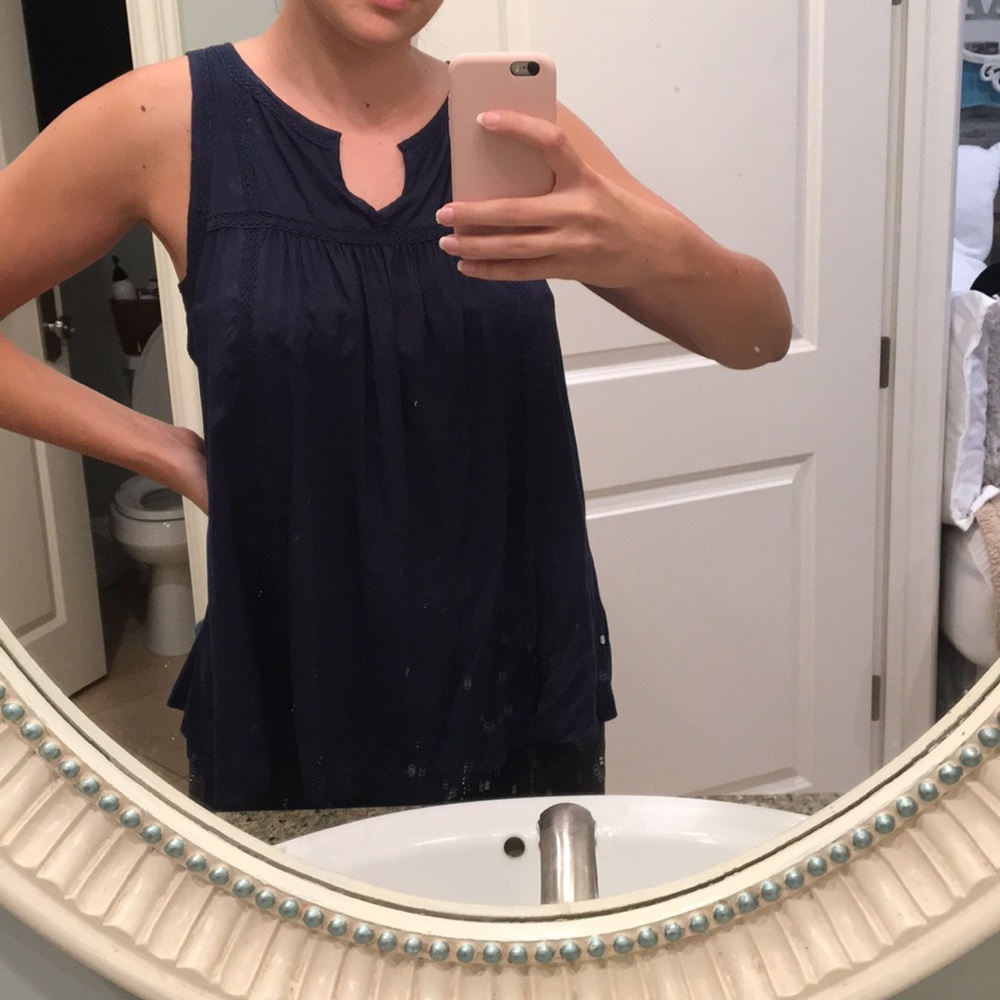 Navy Lucky Brand Blouse LIKE NEW